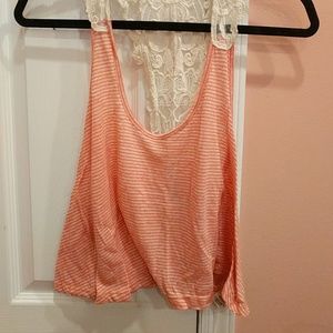 Pink striped tank top with lace back